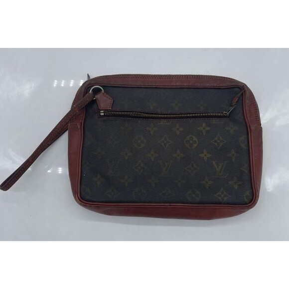 Louis Vuitton Pochette Sport Clutch Hand Bag LV Monogram Leather Brown Vintage - Picture 1 of 11